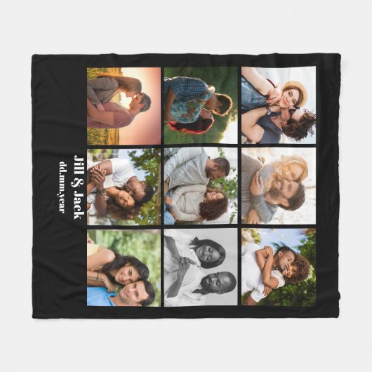 Gepersonaliseerde 9 Photo Collage Sjabloon voor ko Fleece Deken (Voorkant (Horizontaal))