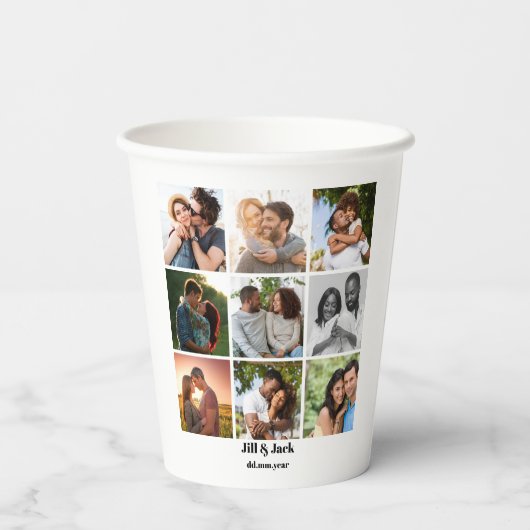 Gepersonaliseerde 9 Photo Collage Sjabloon voor ko Papieren Bekers (Achterkant)