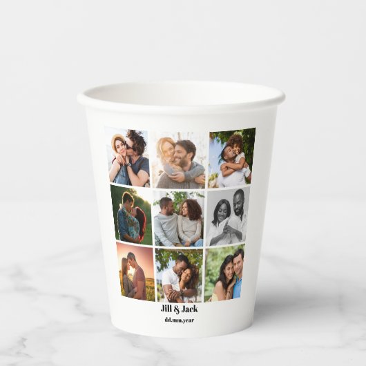 Gepersonaliseerde 9 Photo Collage Sjabloon voor ko Papieren Bekers (Voorkant)