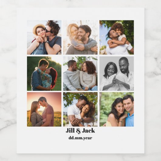 Gepersonaliseerde 9 Photo Collage Sjabloon voor ko Wijn Etiket (Enkel label)