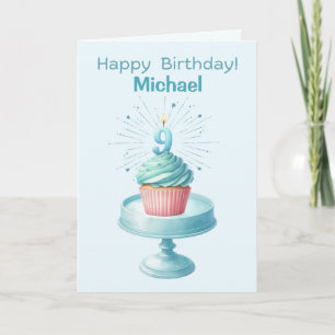 Gepersonaliseerde 9e Verjaardag Cupcake Kaart