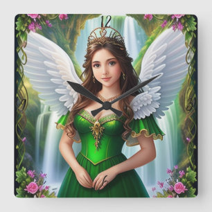 Gepersonaliseerde aangepaste Angel Princess Clock Vierkante Klok