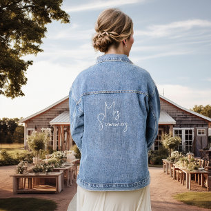 Gepersonaliseerde aangepaste bruid Mrs. Name Scrip Denim Jacket