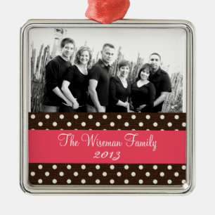 Gepersonaliseerde Aangepaste Bruine Polka Dot FOTO Metalen Ornament