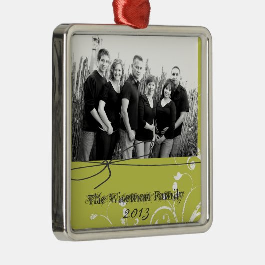 Gepersonaliseerde Aangepaste Groene Bloemen FOTO O Metalen Ornament (Rechts)