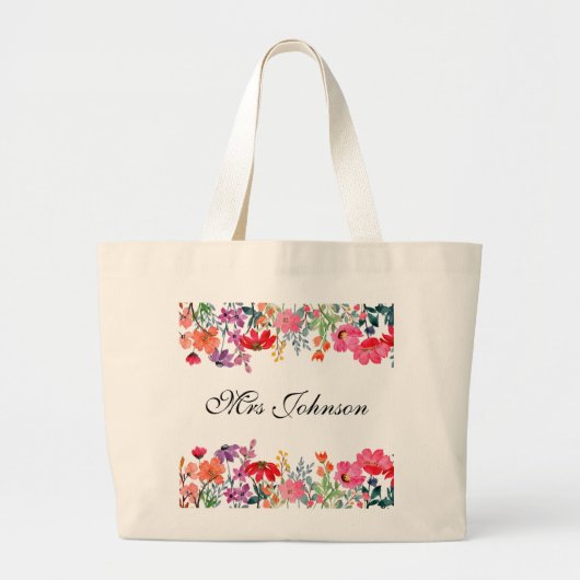 Gepersonaliseerde aangepaste leraar cadeau Flora Grote Tote Bag (Voorkant)