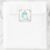 Gepersonaliseerde aangepaste Narwhal Rainbow Glitt Vierkante Sticker (Tas)