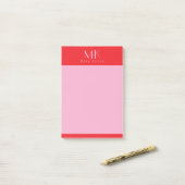 Gepersonaliseerde aangepaste rode roze minimalisti post-it® notes (Op bureau)