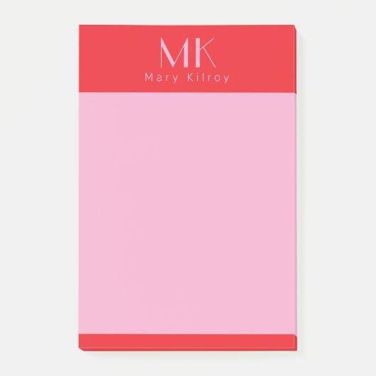 Gepersonaliseerde aangepaste rode roze minimalisti post-it® notes (Voorkant)