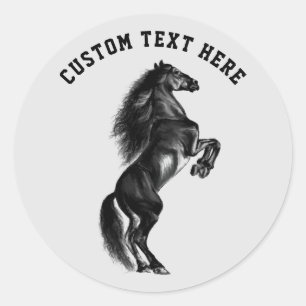Gepersonaliseerde aangepaste tekst Black Horse Sti Ronde Sticker