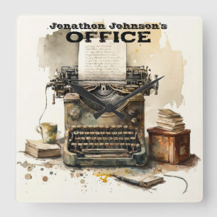 Gepersonaliseerde aangepaste typemachine wandklok vierkante klok
