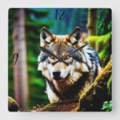 Gepersonaliseerde aangepaste Wild Wolf wandklok Vierkante Klok (Voorkant)