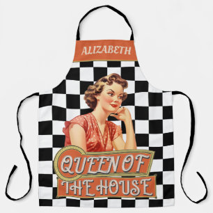 Gepersonaliseerde aantrekkelijke retro koningin va schort
