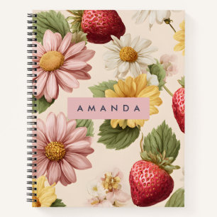 Gepersonaliseerde Aardbei & Bloempatroon Notitieboek
