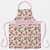 Gepersonaliseerde Aardbei Rood Roze Wit Bloemen Schort (Voorkant)