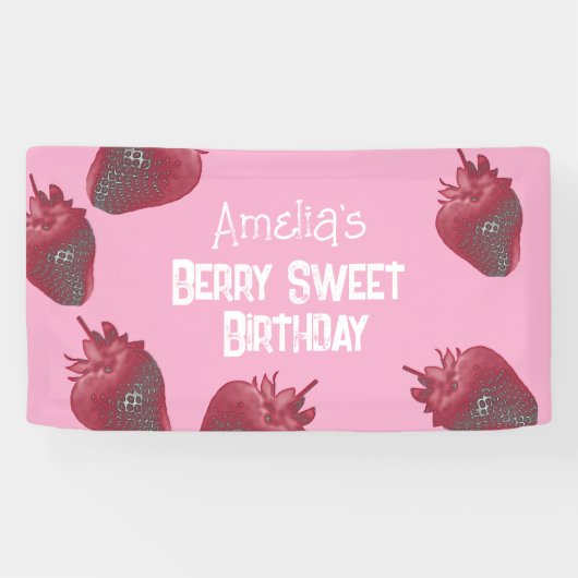 Gepersonaliseerde aardbeienverjaardag spandoek (Horizontaal)