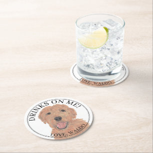 Gepersonaliseerde Abrikoos Golden Doodle Hond brui Ronde Kartonnen Onderzetter