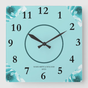 Gepersonaliseerde Abstracte Blauw & Witte Bloemen Vierkante Klok