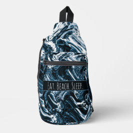 Gepersonaliseerde Abstracte Blauwe en Witte Golf Sling Bag
