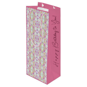 Gepersonaliseerde Abstracte Boho Pattern Art Pink  Wijn Cadeautas