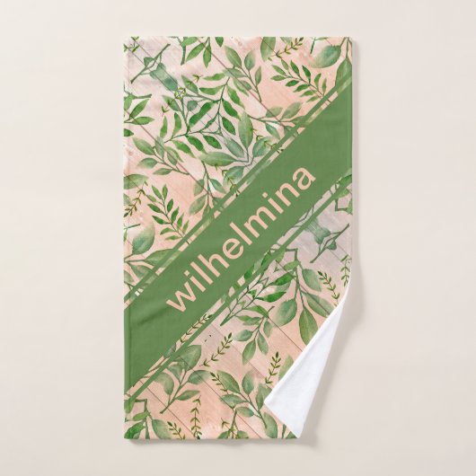 Gepersonaliseerde Abstracte Juli Bladeren op Hout Handdoek (Handdoek)