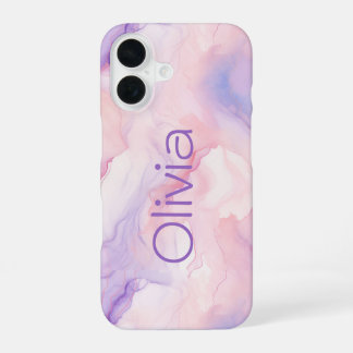 Gepersonaliseerde Abstracte Marmeren Roze Paarse iPhone 16 Hoesje