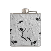 Gepersonaliseerde Abstracte zwart-witte bloemen Heupfles (Achterkant)