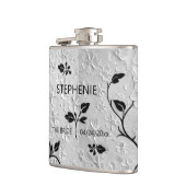 Gepersonaliseerde Abstracte zwart-witte bloemen Heupfles (Links)