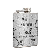 Gepersonaliseerde Abstracte zwart-witte bloemen Heupfles (Rechts)