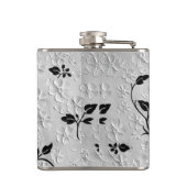 Gepersonaliseerde Abstracte zwart-witte bloemen Heupfles (Achterkant)