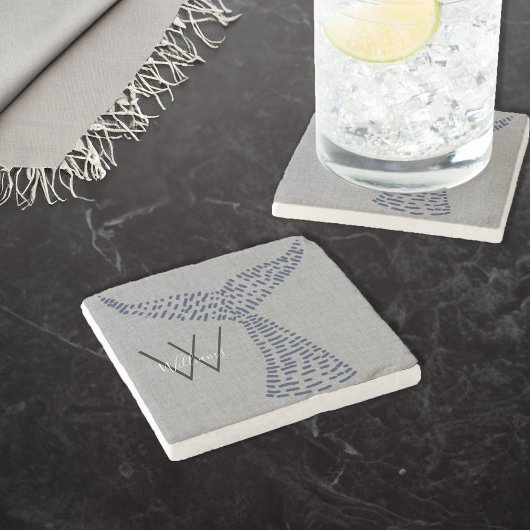 Gepersonaliseerde achternaam Nautical Whale Tail A Stenen Onderzetter