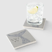 Gepersonaliseerde achternaam Nautical Whale Tail A Stenen Onderzetter (Zijkant)