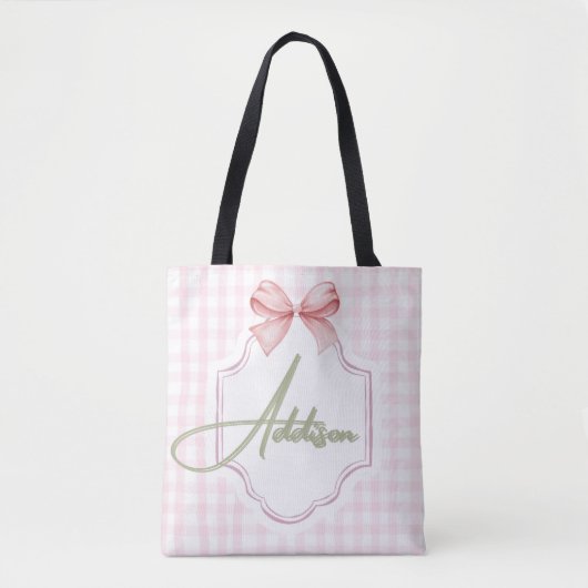 Gepersonaliseerde Addison Baby Girl Nursery Bow & Draagtas (Voorkant)