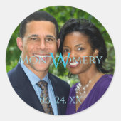 Gepersonaliseerde Afbeelding Turquoise ronde Stick Ronde Sticker (Voorkant)