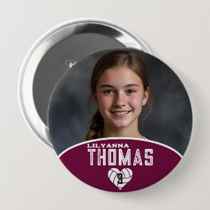 Gepersonaliseerde Afbeelding Volleybal Speler Naam Ronde Button 4,0 Cm