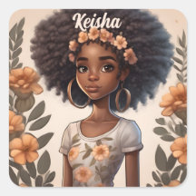 Gepersonaliseerde Afro-Amerikaanse Meisje Sticker