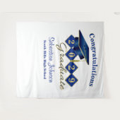 Gepersonaliseerde Afstuderen Blauw & Goud Party Ac Wandkleed (Voorkant (horizontaal))