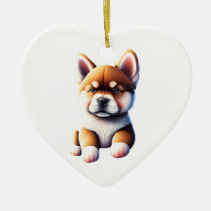 Gepersonaliseerde Akita Puppy Hond Hart Keramisch Ornament
