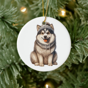 Gepersonaliseerde Alaskan Malamute hond Keramisch Ornament