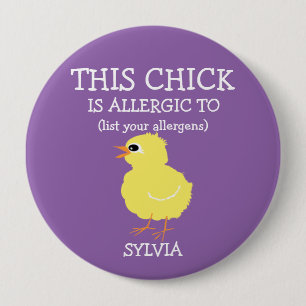 Gepersonaliseerde allergie Alert Fluffy Yellow Chi Ronde Button 4,0 Cm