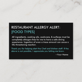 Gepersonaliseerde Allergie Restaurant & ICE Card - Visitekaartje