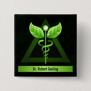 Gepersonaliseerde alternatieve geneesmiddelgroene  vierkante button 5,1 cm