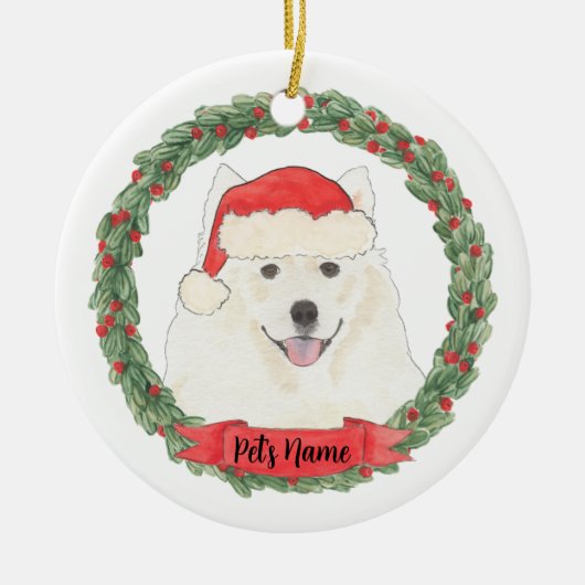 Gepersonaliseerde Amerikaanse Eskimo Dog Samoyed K Keramisch Ornament (Voorkant)