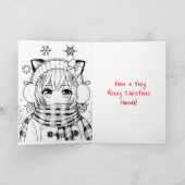 Gepersonaliseerde Anime Meisje Kleurplaat Kerstmis Kaart (Binnen)