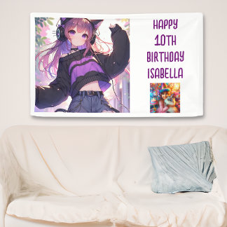 Gepersonaliseerde anime thema meisje verjaardag spandoek