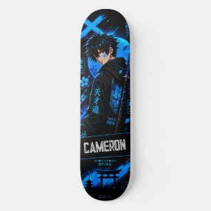 Gepersonaliseerde Anime Zwarte Cyaan Samurai Skateboard