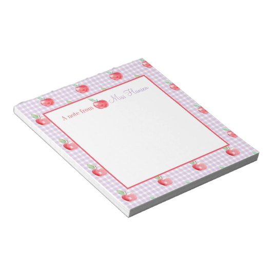 Gepersonaliseerde Apple Lavender Gingham leraar Notitieblok (Schuin)