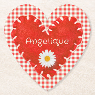 Gepersonaliseerde Applique Heart en Daisy op Gingh Kartonnen Onderzetters