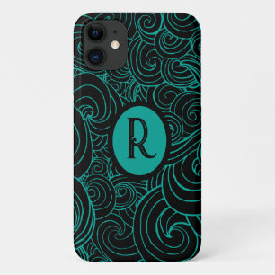 Gepersonaliseerde Aqua & Black artistieke wervelin iPhone 11 Hoesje