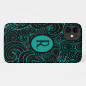 Gepersonaliseerde Aqua & Black artistieke wervelin Case-Mate iPhone Case (Achterkant (horizontaal))